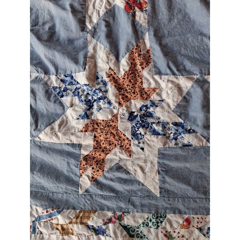 Vtg Hand Stitched Quilt Top Patchwork Dove Birds Star Large 81